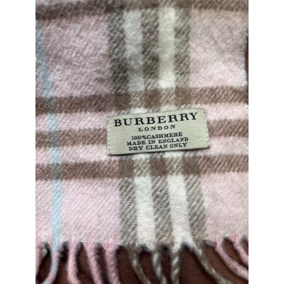 Burberry London Made in England 100% Cashmere Pink Nova Check Fringe Ends Scarf - Picture 6 of 6